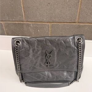 Yves Saint Laurent Dark Gray Quilted Shoulder Bag